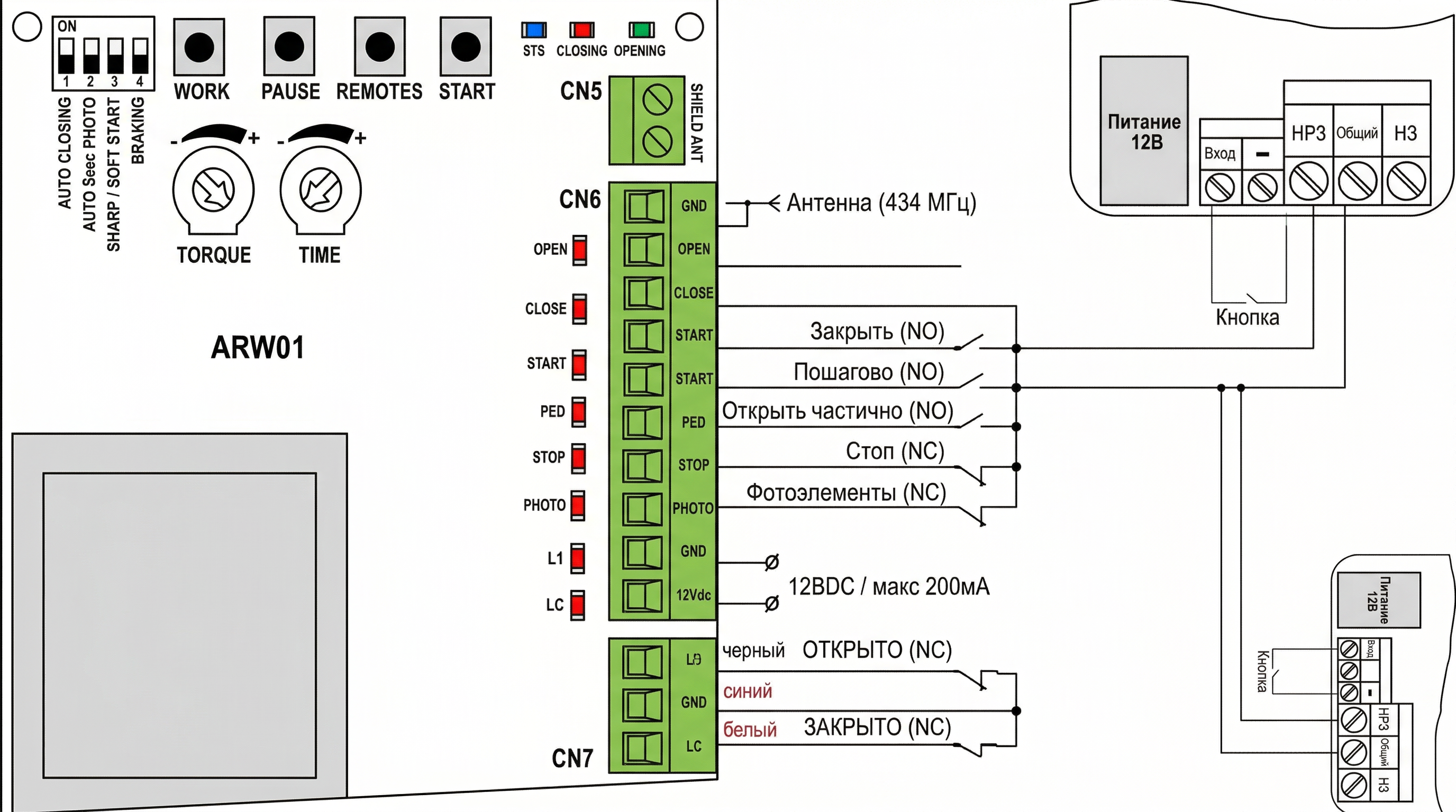 Схема подключения модуля ИПРо Шлагбаум